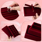 4 Pack Stackable Velvet Jewelry Trays Organizer Drawer Inserts Container Display Storage Box for Necklaces Bracelets (Red)