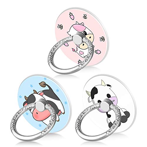 Bonoma Phone Ring Stand, 3 Pack Cute Cow 360 Degree Rotation Finger Grip Stand Holder Compatible with Smartphones and Tablets - color: Cute Cow