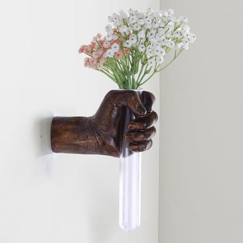 Vintage Wall Sculptures, Hand Vases Home Decor, Wall Mount Art Sculpture, Unique Wall Art Statue, Funky Flower Vase Decorations, Modern Eclectic Hanging Decor,Glass Test Tube Vase - color: Wood