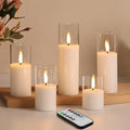 Eywamage Clear Glass Flameless Candles with Remote Batteries, Slim Tall LED Pillar Candles Battery Powered, Set of 5 - color: Clear