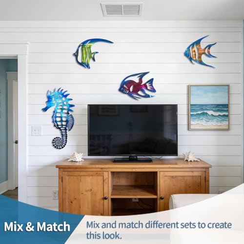 LiveInUrban Coastal Wall Art Angelfish Metal Wall Sculptures, Ocean Beach Themed Metal Hanging Home Decoration 3PCS 9.9"x7.8" - color: angelfish