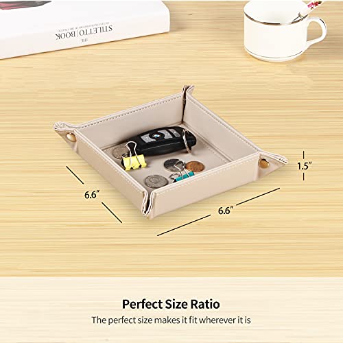 YAPISHI Key Dish Bowl for Men, Entryway Catchall Holder Bedside Table Valet Tray for Pocket Stuff, PU Leather Nightstand Organizer for Dice/Coins/Wallet/Watch/Rings/Sunglasses, Dresser/Coffee Table - color: Beige