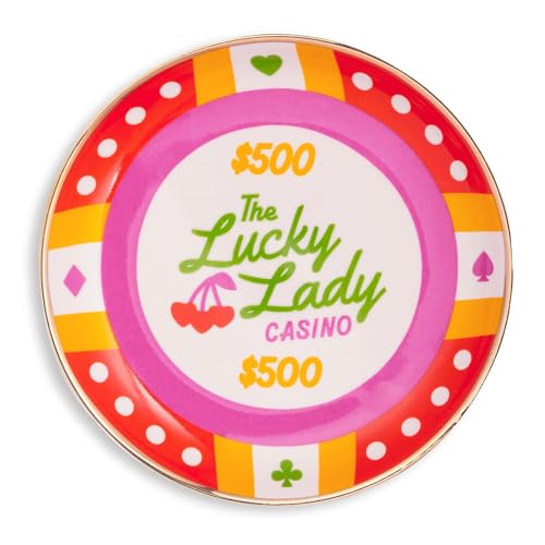 ban.do Novelty Trinket Tray, Ceramic Jewelry Dish, Small Decorative Tray for Keys or Decor, Cute Casino Chip Catchall Tray, Lucky Lady