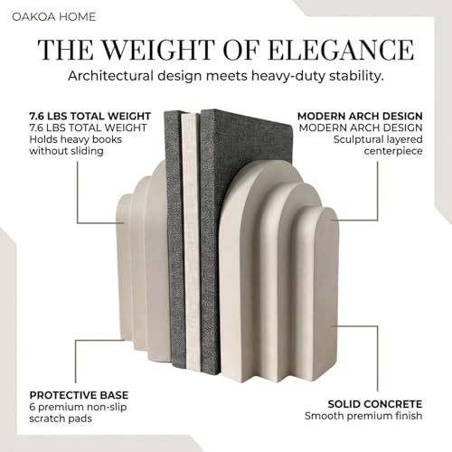 OAKOA Concrete Heavy Book Ends Decorative - Decorative Bookends for Heavy Books - Book Ends for Shelves Decorative - Heavy Duty Bookends for Shelves Decorative - Modern Bookends Decorative