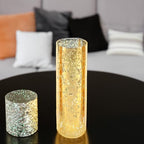 WGVI Hurricane Candle Holder Sleeve, W: 3", Ht: 10", Gold Speckled Glass Cylinder Open Both Ends, Chimney Tube Shade, 1 Piece - size: 3x10"H