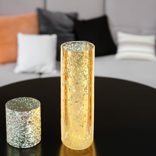 WGVI Hurricane Candle Holder Sleeve, W: 3", Ht: 10", Gold Speckled Glass Cylinder Open Both Ends, Chimney Tube Shade, 1 Piece - size: 3x10"H