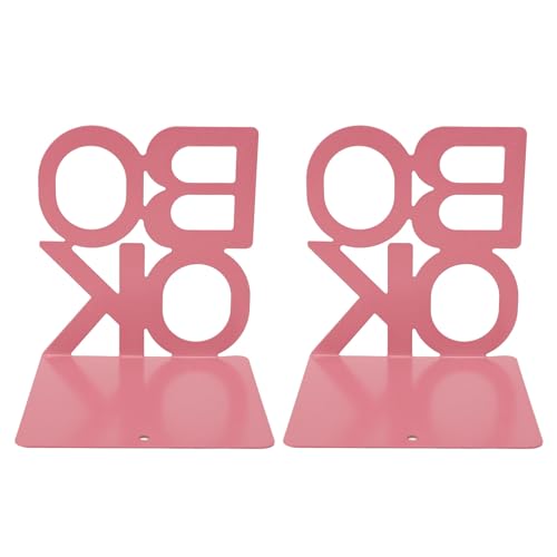 Decorative Bookends Book Ends Books DVDs CD Holder Video Game Organizer for Home Shelves Office School Study Metal Bookends Heavy Duty Non Skid Decorative (Pink) - size: Pink