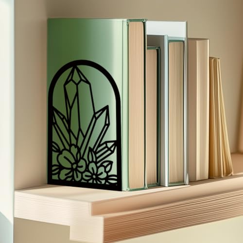 Crystal Flower Book Shelf Decorative Bookends for Shelves, Book Ends for Heavy Books, Metal Bookends for Desk Organizer, Office Library Decor Decorative Books for Home Decor - style: Crystal