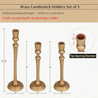 Gold Candlestick Holders Set of 3, Heavy Cast Iron Candle Holder for Table Centerpiece, Antique Brass Finish - color: Antiqued Gold 5