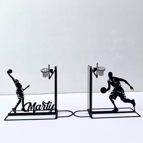 Sports Themed Metal Bookends, Book Ends for Shelves, Office Desk, Cookbook Stand, CD Holder, Magazine Holder for Office Organization, Housewarming Gifts New Home (Basketball Design) - color: Basketball Design