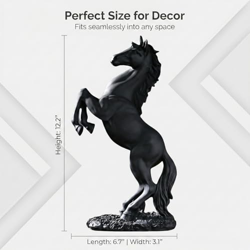 Feng Shui Black Horse Statue for Home Decor - 12.2" Matte Black Resin Rearing Stallion Sculpture - Modern Industrial Figurine for Executive Desk, Bookshelf & Gift for Men (Symbol of Power) - color: Black