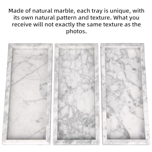 Marble Bathroom Vanity Tray, Natural Luxury Vanity Home Kitchen Bathroom Table Tray, Stone Decorative Countertop Dresser Trays for Key Coffee Perfume Jewelry Makeup (Carrara White, 12"x 5" x1.2") - color: Carrara White, size: 12" x 5" x 1.2"