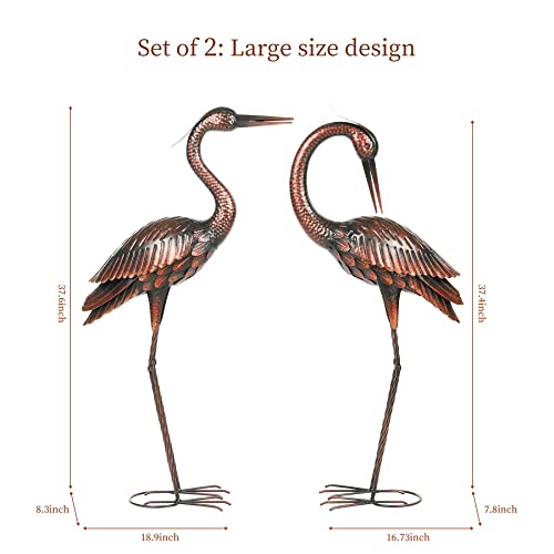 Kircust Crane Garden Sculptures & Statues Heron Decoy Large Size Metal Birds Yard Art Standing Vintage Brass Heron Lawn Ornament Outdoor Decorations 37 Inches Set of 2 - color: Brown3