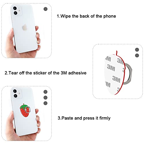Bonoma Cute Phone Ring Holder with Strawberry Design, 3 Pack Universal Finger Ring Stand Grip Kickstand Ring, 360° Rotation Universal Stylish Stand Compatible with All Smartphones - color: Strawberry-3