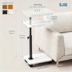 C Table End Table Adjustable Height, 360°Swivel TV Tray Table for Small Spaces, Side Tables with Wheels for Living Room and Bedroom, Bed (White) - color: White-height Adjustable