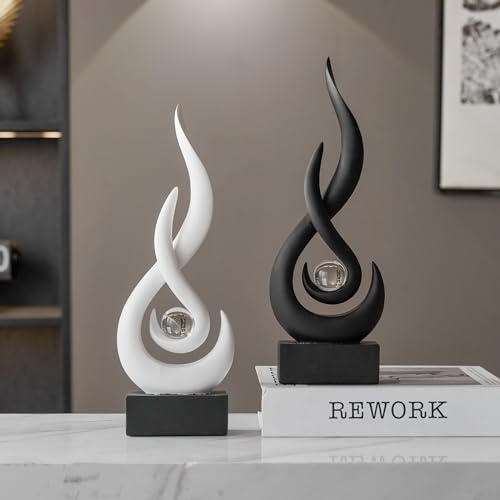 Modern Abstract Art Table Decoration,Resin Flame Statue Modern Black Centerpiece Ornaments for Living Room Great Gift Idea Home Decor,Collectibles - color: Black