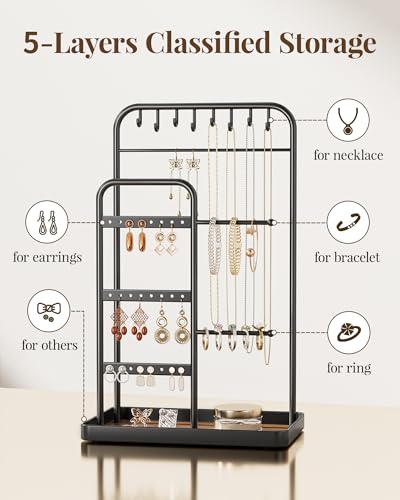 pickpiff Jewelry Holder Stand: Jewelry Display for Necklace, Bracelet, Earring, Ring, Black - color: Black