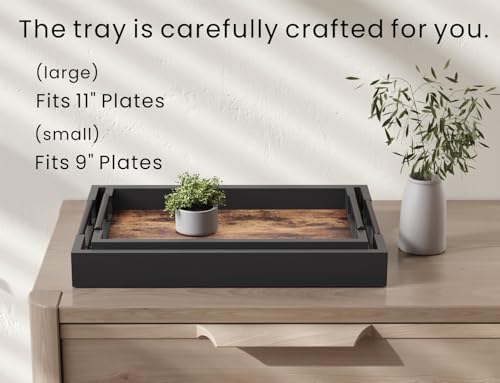 Fibogollo Wooden Set of 2 Serving Tray with Metal Handles,Ottoman Decorative Trays Platter for Coffee Table,Living Room,Bar,Party - size: M+L