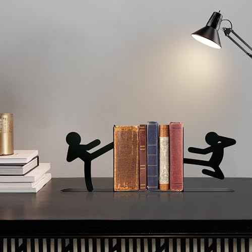 Unique Metal Bookends for Office Desk – Cute Decorative Book Ends for Bookshelves, Reading Decor & Idea Gift for Book Lovers