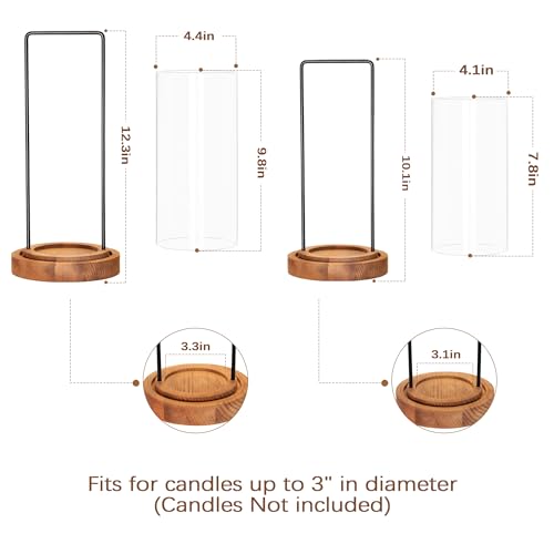 Houmury Set of 2 Hurricane Candle Holders Lantern 12” & 10”with Wood Base Metal Handle Glass Cylinder Modern Farmhouse Decor for Home Decoration, Table Centerpieces (Warm Amber Brown) - color: Warm Amber Brown
