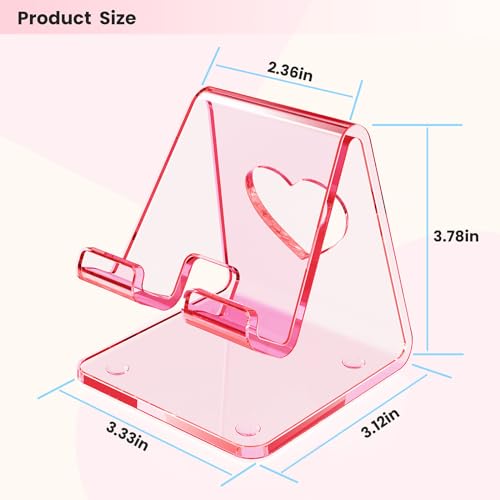 Crpich Acrylic Cell Phone Stand, Portable Phone Holder, Clear Pink Phone Stand for Desk, Compatible with Phone16 15 14 13 12 11 Pro Max SE, Switch, Android Smartphone, Pad, Tablet, Desk Accessories - color: Transparent Pink