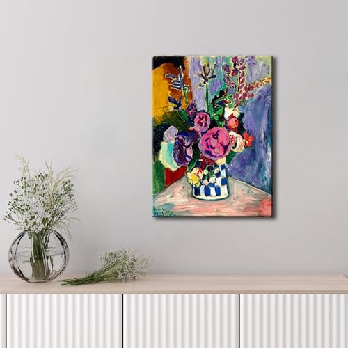 Wieco Art Canvas Prints Wall Art Still Life of Peonies in a Vase 1907 by Henri Matisse Abstract Canvas Art Print for Wall Decor and Home Office Decorations - size: 16"L x 12"W