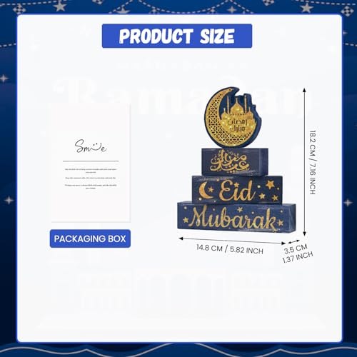 Smile 4Pc Ramadan Wooden Decorations Eid Mubarak, Ramadan Islamic Tiered Tray Muslim Party Tabletop Home Decor - style: Eid
