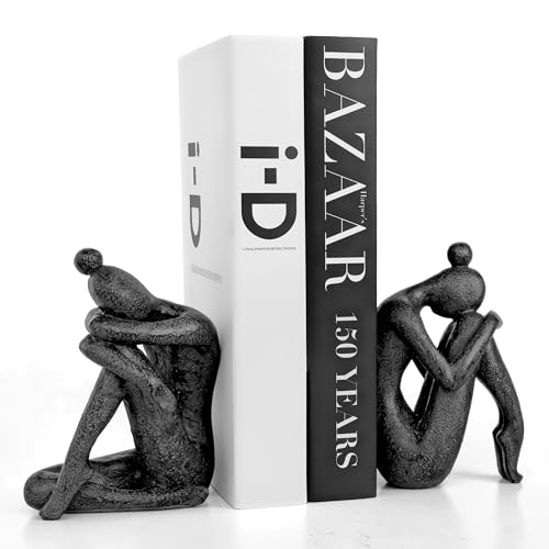 Ambipolar Yoga-Style Black Decorative Bookends, Resin Book Stand to Hold Books Heavy Duty, Book Stoppers for Home Decor, Office Desk, Living Room Decor. Black. Book Ends for Shelf