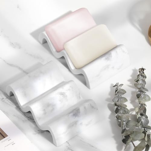 Luxspire Soap Dish, Marble Soap Dish, Self-draining Tray, Soap Holder Saver for Shower, Bathroom, Sink, Kitchen and Countertop, Gravel White - color: Gravel White, size: 1 PC