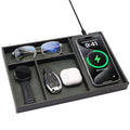 Valet Tray, Built in Wireless Charging Pad, Nightstand Organizer, Two-Toned Premium Vegan Leather Desk Bedside Caddy Organizer Tray for Keys, Watch, Wallet, Jewelry (Black+Green) - color: Black+Green