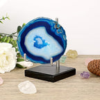 Hipiwe Adjustable Stainless Steel Arm Display Stand Easel with Wooden Base Rocks Crystal Display Easel Holder for Mineral Agate Gemstones Fossils Coral Geodes Plate and Photo, 3.1"x3.1"x4.9" - size: Large
