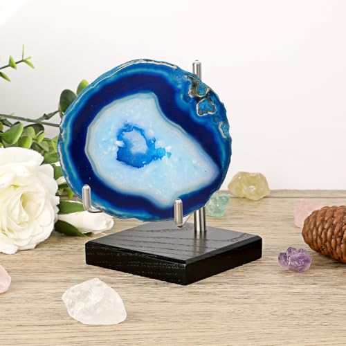 Hipiwe Adjustable Stainless Steel Arm Display Stand Easel with Wooden Base Rocks Crystal Display Easel Holder for Mineral Agate Gemstones Fossils Coral Geodes Plate and Photo, 3.1"x3.1"x4.9" - size: Large