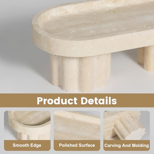 Natural Beige Travertine Oval Tray with Two Legs - 10 Inch Elegant Vanity Decor, Desk Organizer for Perfume, Jewelry & Candle Holder | Durable Stone Serving Tray