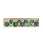Creative Co-Op Wood Tray with 9 Blue & Green Glass Votive Holders - color: Blues