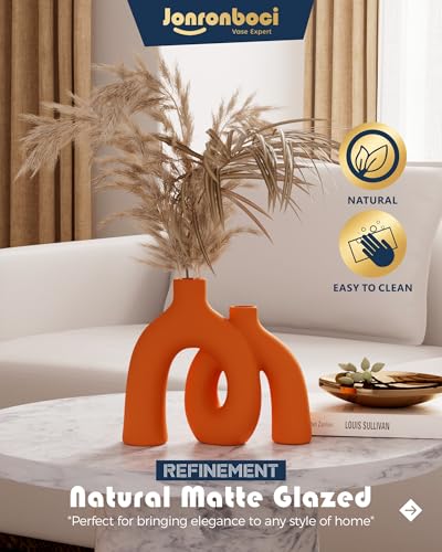Hug Donut Decorative Vase Set - Modern Vases Home Decor, Decorative Vase for Bookshelf, Entryway Table, Dining Table Centerpiece, Mantle or Fireplace Decor, Console (Orange) - color: Orange