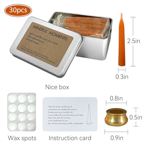 Mini Taper Candle Meditation Candles,Pumpkin 20 Minute Prayer Candlestick Dripless Beeswax Candles with Brass Candle Holder for Yoga & Spiritual Rituals,30-ORABRO - color: MCBEE30PC-ORABRO