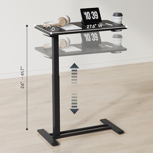 FLEXISPOT H7 Adjustable Overbed Bedside Table with Wheels Pneumatic Mobile Standing Desk Laptop Desk Rolling Computer Cart Movable Overbed Tables Hospital Home Use(27.6" W x 15.7" D, Black Table) - color: Black, size: Small