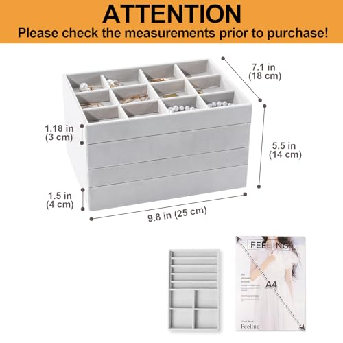 ProCase Stackable Jewelry Organizer Trays for Drawers, Jewelry Drawer Inserts Container Display Case Storage for Earring Necklace Ring Bracelet Sunglasses Glass -Grey, 4 Layers - color: Dark Grey, size: 4 Layers