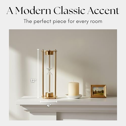 Cromwell Hourglass Decorative Object – Glass & Metal Modern Accent for Home Decor, Elegant Statement Piece – Artistic Shelf Styling & Coffee Table Decor for Office & Living Room – 12", Gold