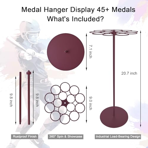 Medal Hanger Display Rotating | Wall-Safe Tabletop Running Medal Stand Holds 45+ Race Medals | Heavy-Duty Metal Base with Quick Assembly Rack | Perfect for Marathon & Sports Awards Display - color: Rose