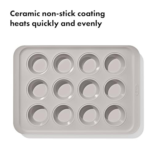 OXO Good Grips Non-Stick Pro Ceramic Coated Metal Bakeware 12 Cup Muffin Pan – Biscuit - color: Biscuit, size: Muffin Pan