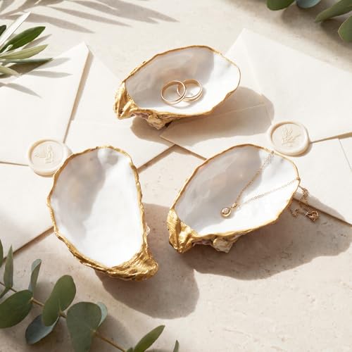 Natural Oyster Ring Trinket Dish Vintage Jewelry Tray for Keys Small Jewelry Holder for Bridal Shower Favors Friends Sisters Daughter Mother Gift Seaside Style Decor (Pearl Gold) - style: Pearl Gold