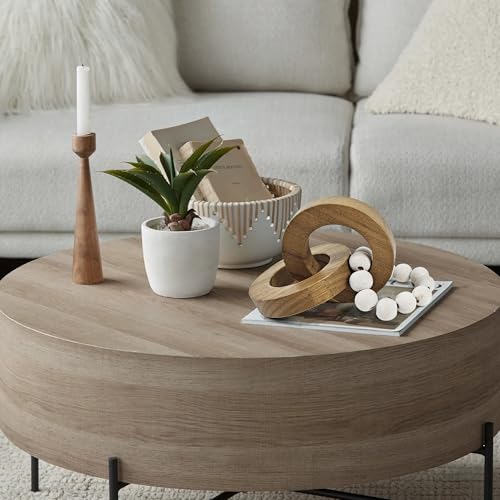 Oakrain 2pcs Wood Chain Link Decor, Minimalist Home Décor Accents, Natural Boho Farmhouse Rustic Handmade Wood Knot Decor for Shelf Coffee Table, Best Housewarming Gifts - style: 3 link (2 Pack-Acacia wood)