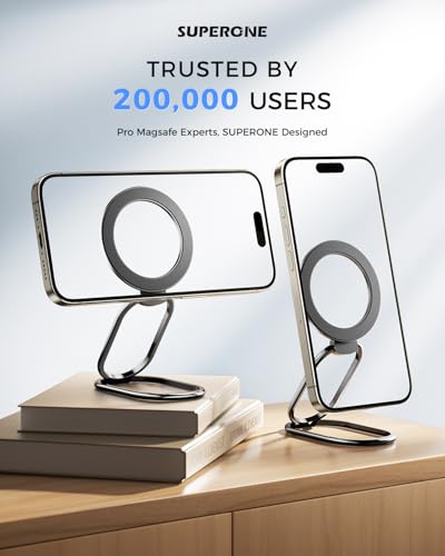 [2025 Upgraded] Mag Safe Phone Ring Holder, SUPERONE Adjustable Magnetic Kickstand & Removable Phone Grip Compatible with Wireless Charging Only for iPhone 17 &16 & 15 & 14 & 13 & 12 Series - Black - color: Black