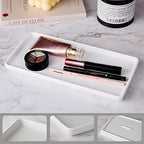 10" Ceramic Bathroom Tray, Minimalist Vanity Organizer for Countertop, Modern Rectangular Soap & Perfume Tray, Water-Resistant Porcelain Jewelry Dish, Set of 2, White