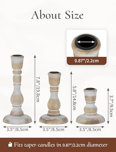 Wooden Candlestick Holders Rustic: Farmhouse Wood Taper Candle Holders Boho Candle Sticks Holder Fall Decor for Dinning Table Mantle Party Holiday Christmas Wedding Home Set of 3 - size: 3.7"/5.8"/7.8" H - 3Pcs