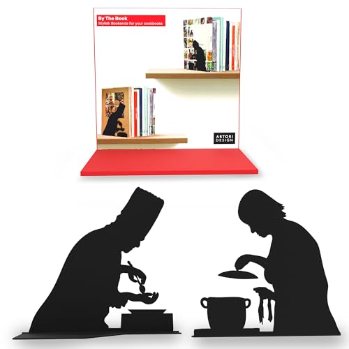 Unique Metal Decorative Bookends - Whimsical Hidden Book Ends for a Cool Book Holder Display - Cute Home Decor and Modern Gift Idea for Shelves Desk or Table (Cooking) - color: Cooking