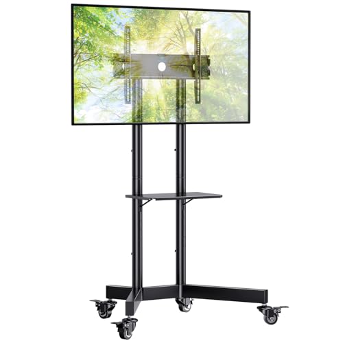 PERLESMITH Rolling TV Stand with Lockable Wheels for 32-86 Inch TVs Holds up to 132 Lbs, Height Adjustable Mobile TV Stand on Wheels with Laptop Shelf, Rolling Tv Cart Max VESA 600x400mm PSTVMC01 - size: 32-86 Inch
