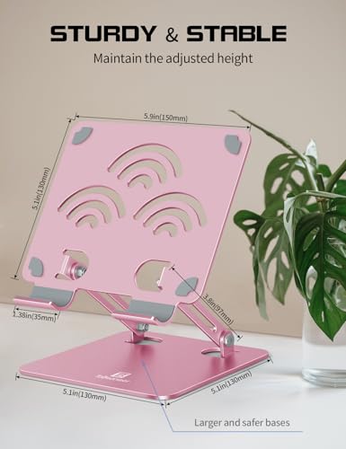 Adjustable Tablet Stand for Desk, Premium Aluminum Holder for iPads, Tablets, Kindles, Switch, Phones, and All Devices up to 12 Inches. Portable and Foldable, Pink, Pro Size - color: Pink, size: Pro Size