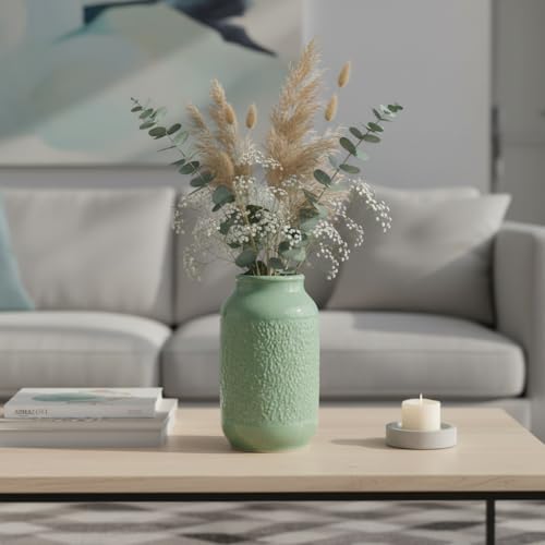 Ceramic Flower Vase, 9 Inch Green Vases for Home Decor, Modern Vase, Centerpieces, Table, Shelf, Console Cabinet, Entryway, Living Room, Bathroom, Office Decor - color: Light Green